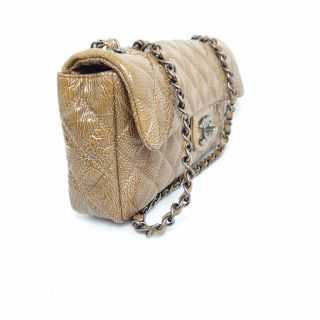 CHANEL CLASSIC FLAP BAG CRINKLED PATENT BEIGE