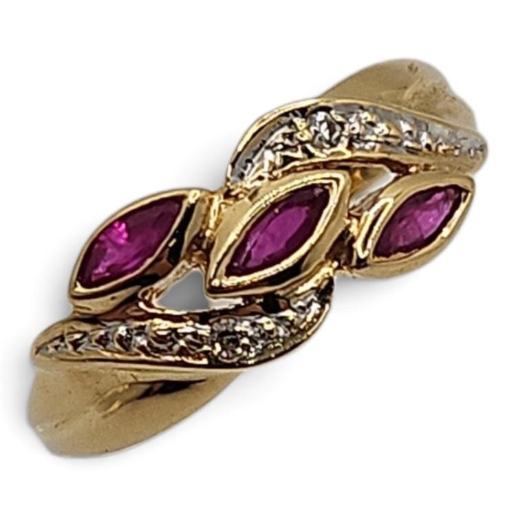 BAGUE OR 18CT DIAMANTS ET RUBIS