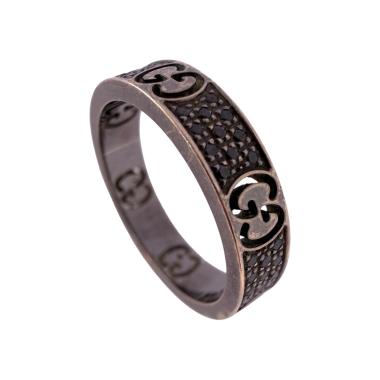 Bague Gucci Stardust Icon Narrow Band Or Blanc 18ct & Diamants Noir
