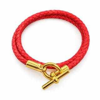 Bracelet Hermès Glénan Double Tour Cuir Rouge