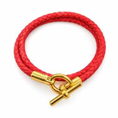 Bracelet Hermès Glénan Double Tour Cuir Rouge