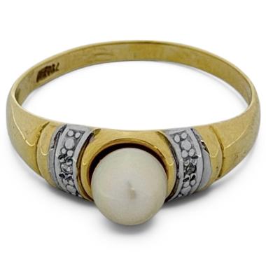 BAGUE OR 18CT, DIAMANTS ET PERLES