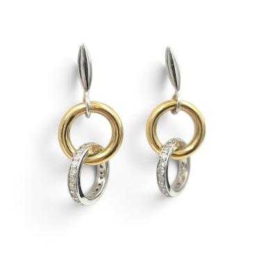 Boucles d'Oreilles Or Jaune&Blanc 18 Ct