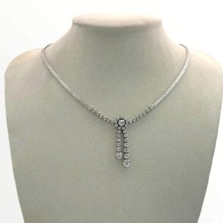 Collier Or Blanc 18ct & Fleur Diamants