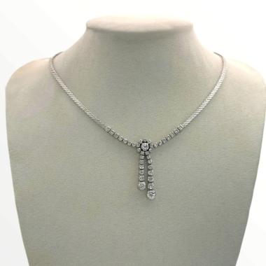 Collier Or Blanc 18ct & Fleur Diamants