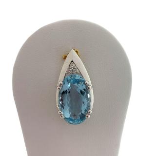 Pendentif Or Blanc 18ct Pierre Aigue-Marine Ovale 11.13 Ct