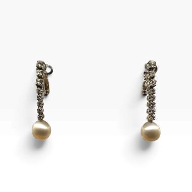 Boucles d'Oreilles Or 18 Ct Diamants et Perles
