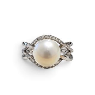 Bucherer Bague Or blanc 18 ct, diamants et Perle