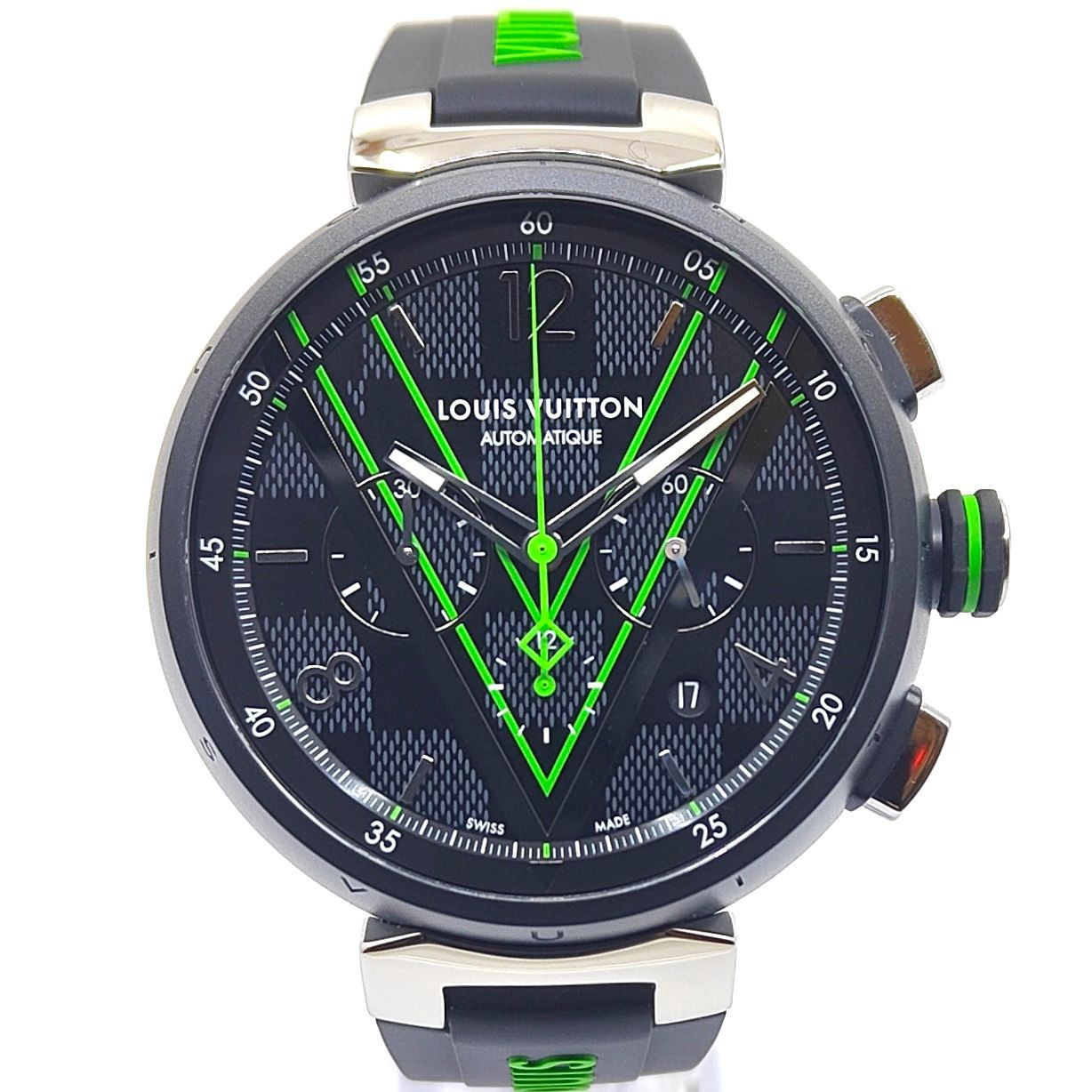 The Louis Vuitton Tambour Damier Graphite Race Chronograph might