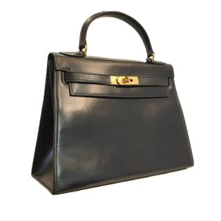 Hermès Kelly Sellier 25 Box Noir Vintage