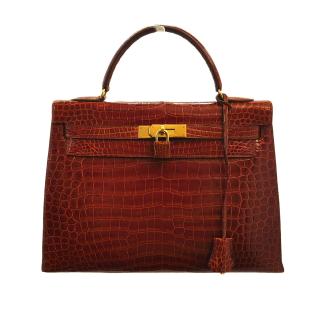 Sac à main Hermès 32 Crocodile Cognac