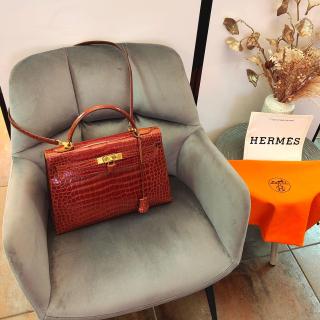 Sac à main Hermès 32 Crocodile Cognac