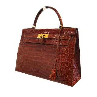 Sac à main Hermès 32 Crocodile Cognac