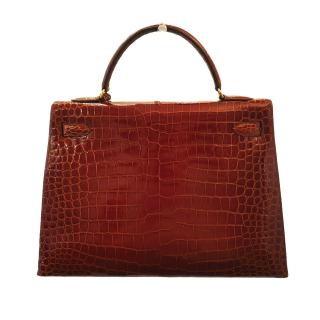Sac à main Hermès 32 Crocodile Cognac