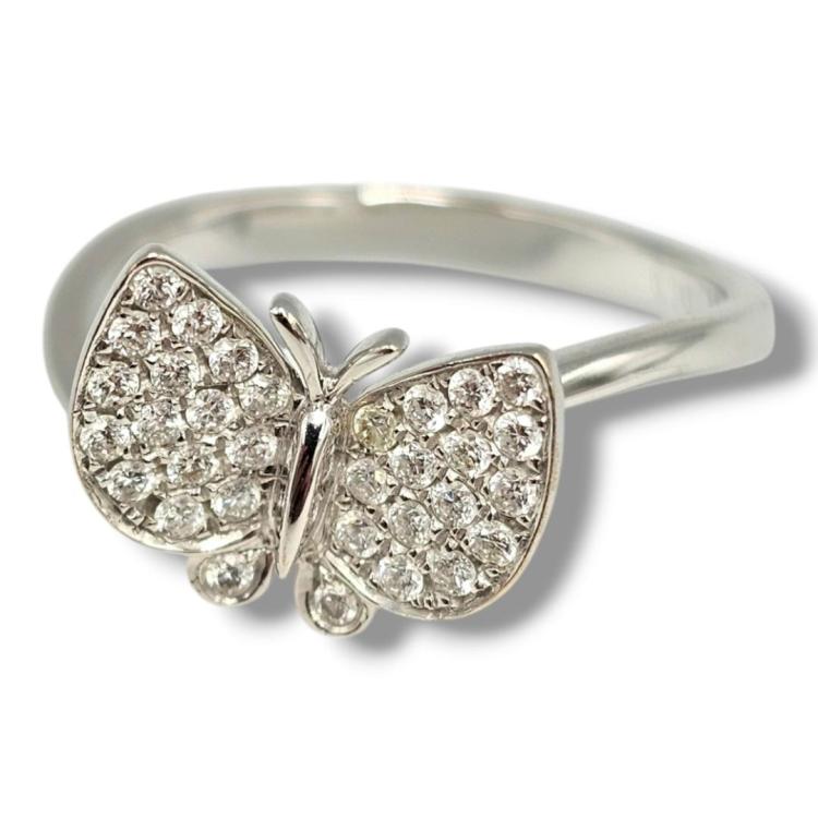 Bague Papillon Or Blanc 18 Ct et Diamants