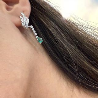 Boucles D'Oreilles Or 18Ct Diamants & Emeraude