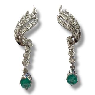 Boucles D'Oreilles Or 18Ct Diamants & Emeraude