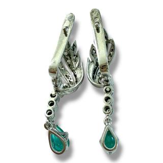 Boucles D'Oreilles Or 18Ct Diamants & Emeraude
