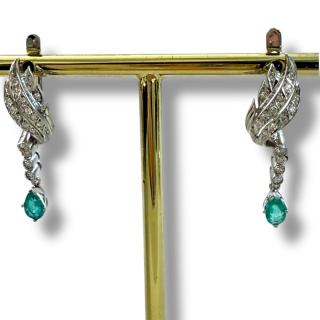 Boucles D'Oreilles Or 18Ct Diamants & Emeraude