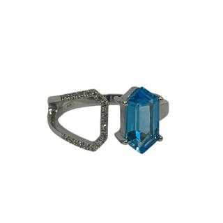 Bague Or Blanc Citrine Bleu