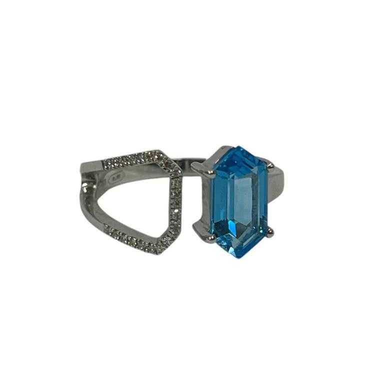Bague Or Blanc Citrine Bleu