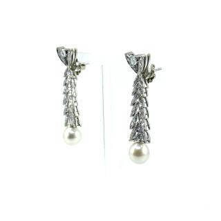 Boucles d’Oreilles Or Blanc 18k, Perles & Diamants