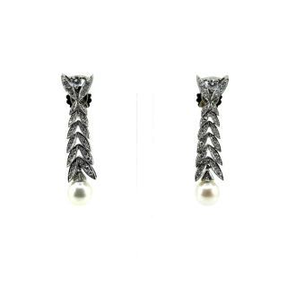 Boucles d’Oreilles Or Blanc 18k, Perles & Diamants
