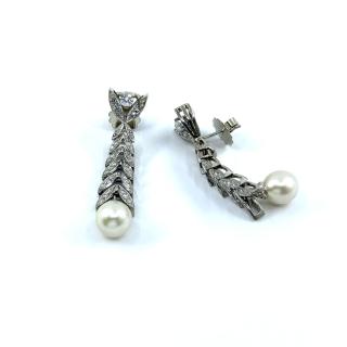 Boucles d’Oreilles Or Blanc 18k, Perles & Diamants