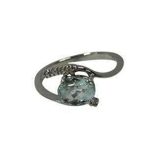 Bague Or Blanc, Diamants et Aigue Marine