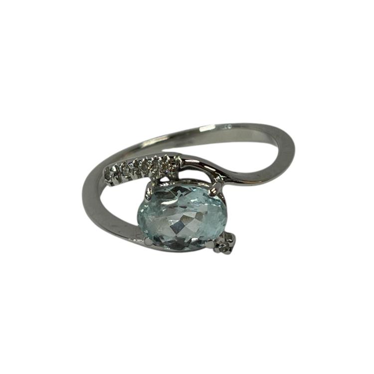 Bague Or Blanc, Diamants et Aigue Marine
