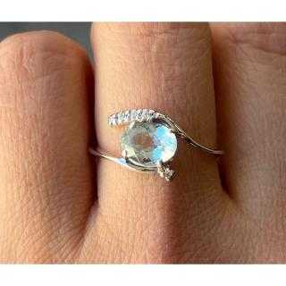 Bague Or Blanc, Diamants et Aigue Marine