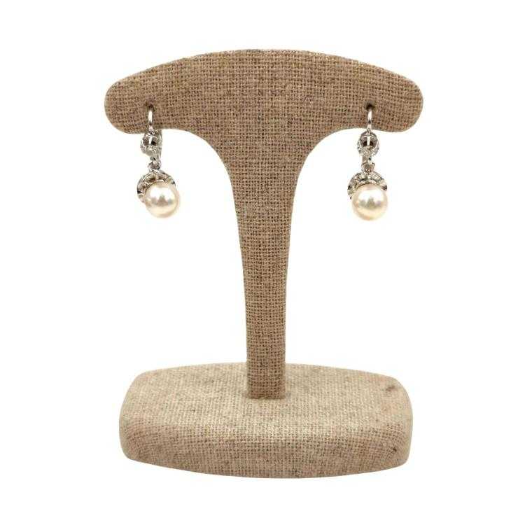 Boucles d'Oreilles Or 18 Ct Perle&Diamant