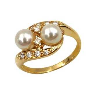 Bague Or 18 Ct Perles & Diamants