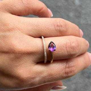 Bague Or Rose, Diamants et Améthyste