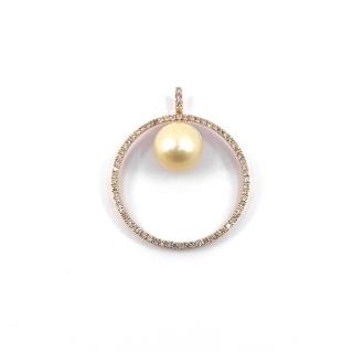 Pendentif Or Rose 14k, Perle de culture & Diamants