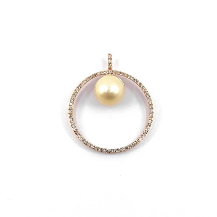 Pendentif Or Rose 14k, Perle de culture & Diamants