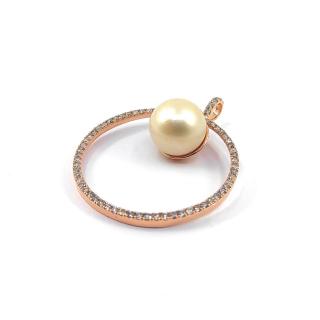 Pendentif Or Rose 14k, Perle de culture & Diamants