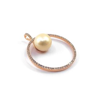 Pendentif Or Rose 14k, Perle de culture & Diamants