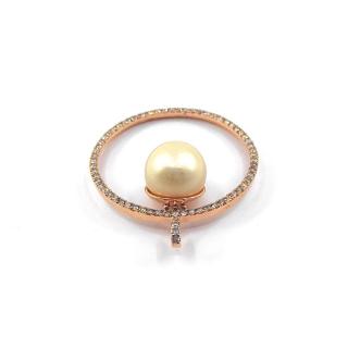 Pendentif Or Rose 14k, Perle de culture & Diamants