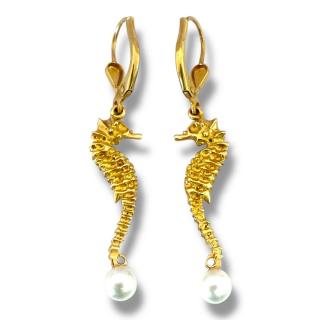 Boucles D'Oreilles Hippocampes Or 18Ct Saphirs & Perles