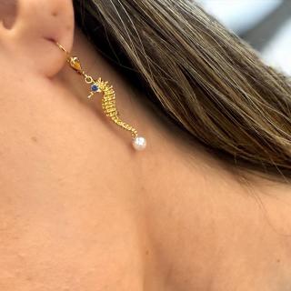 Boucles D'Oreilles Hippocampes Or 18Ct Saphirs & Perles