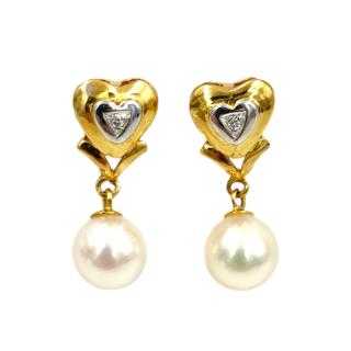 Boucles d'Oreilles Or 18 Ct Perles&Diamants