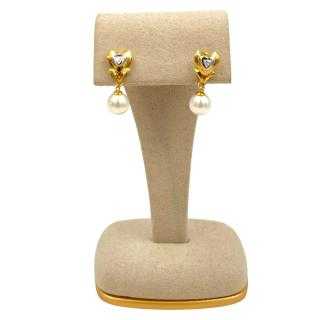 Boucles d'Oreilles Or 18 Ct Perles&Diamants