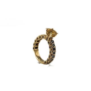BAGUE THIEN SAPHIER JAUNE ET DIAMANT NOIR