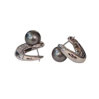 Boucles d'Oreilles Damiani Or blanc 18 Ct Perle Grise et Diamants
