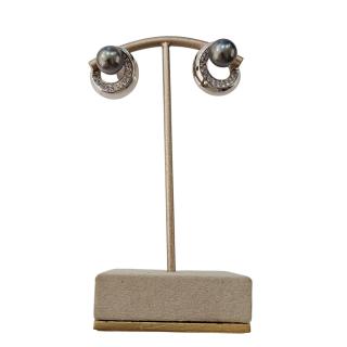 Boucles d'Oreilles Damiani Or blanc 18 Ct Perle Grise et Diamants