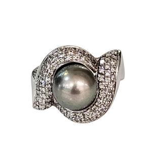 Bague Or Blanc 18 Ct Perle et Diamants