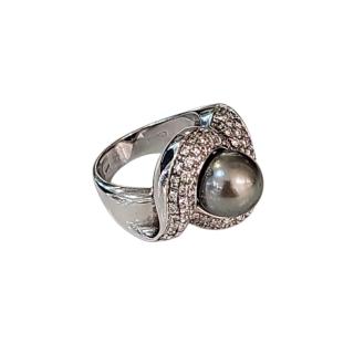 Bague Or Blanc 18 Ct Perle et Diamants