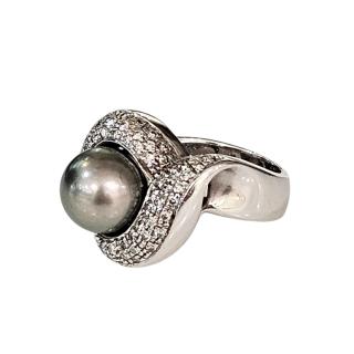 Bague Or Blanc 18 Ct Perle et Diamants