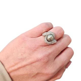 Bague Or Blanc 18 Ct Perle et Diamants